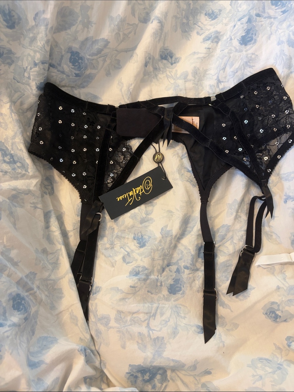 Dita Von Teese Bordelle Black Embellished Lace Garter Belt